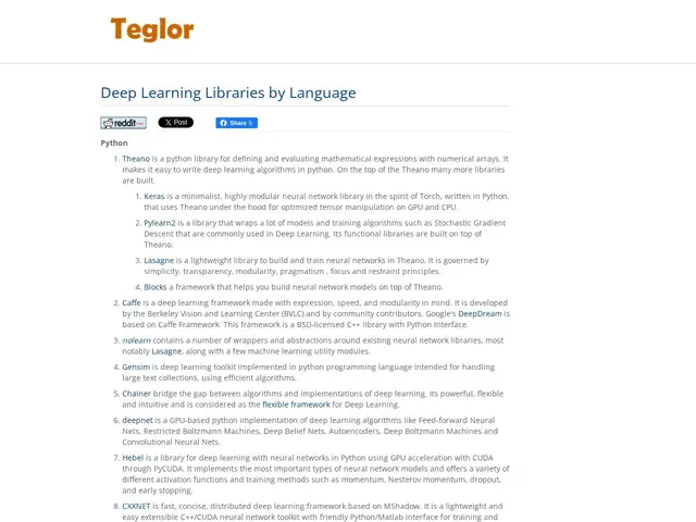 Preview of Deep Learning Libraries by Language
