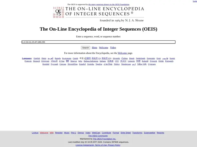 Preview of The On-Line Encyclopedia of Integer Sequences