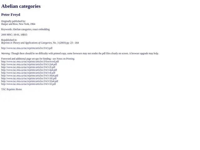 Preview of Abelian Categories