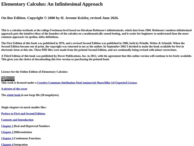 Preview of Elementary Calculus: An Approach Using Infinitesimals