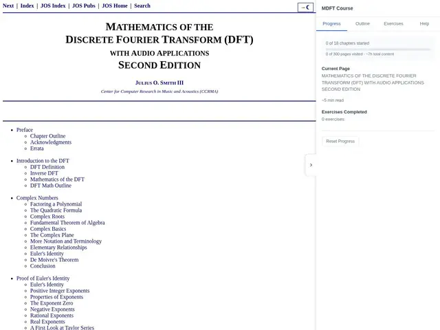 Preview of Mathematics of the Discrete Fourier Transform (DFT) with Audio Applications