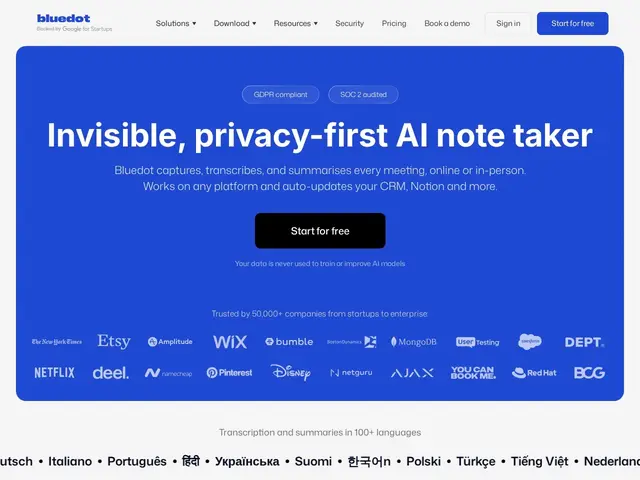 Preview of Bluedot AI Note Taker