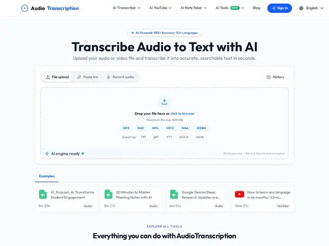 Preview of AudioTranscription.io