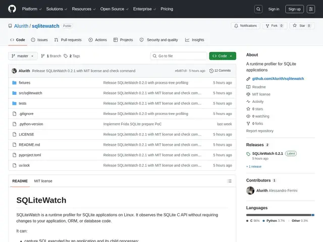 Preview of SQLiteWatch