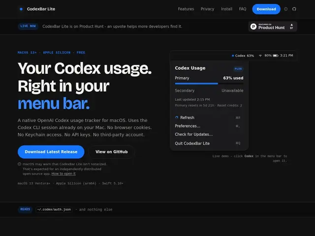 Preview of CodexBar Lite