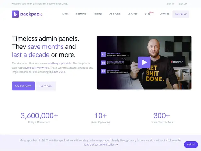 Preview of Backpack for Laravel
