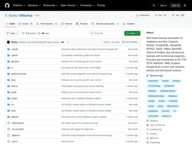 Preview of DBackup