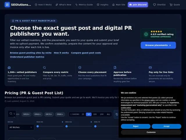 Preview of SEOlutions PR Portal