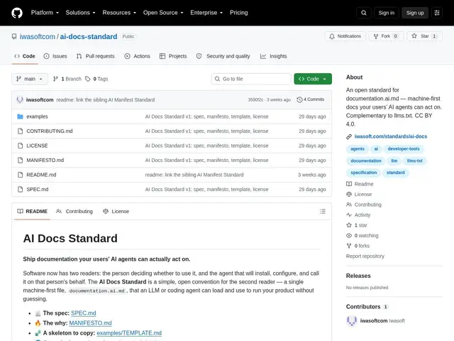 Preview of AI Docs Standard (documentation.ai.md)
