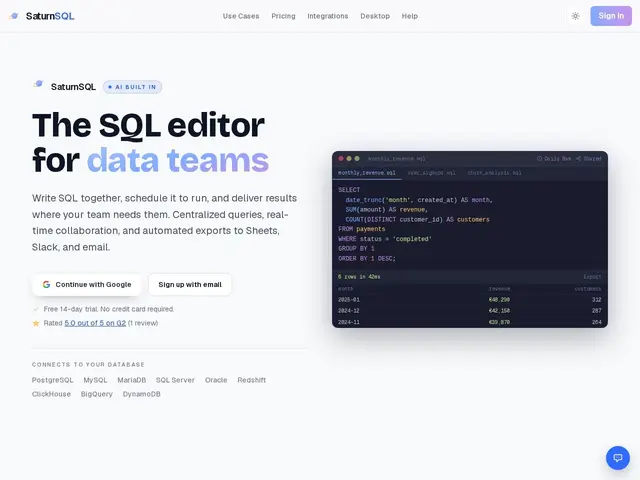 Preview of SaturnSQL